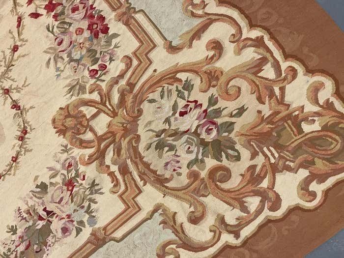 Vierkant Aubusson Vloerkleed Bruin Blauw Handgeweven Tapijt Bloemmotief Woonkamer Vloerkleed Woondecoratie photo for sale