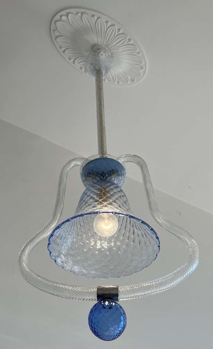 photo furniture Charming Italian Lantern Chandelier By Barovier & Toso, Murano, 1950s
