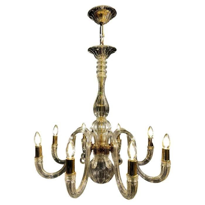 Italian Chandelier Gold Inclusion By Barovier & Toso, Murano, 1970s
