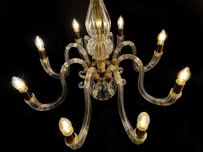 Italian Chandelier Gold Inclusion By Barovier & Toso, Murano, 1970s photo for sale