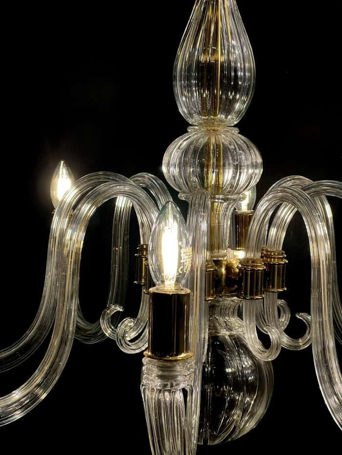 photo buy Italian Chandelier Gold Inclusion By Barovier & Toso, Murano, 1970s