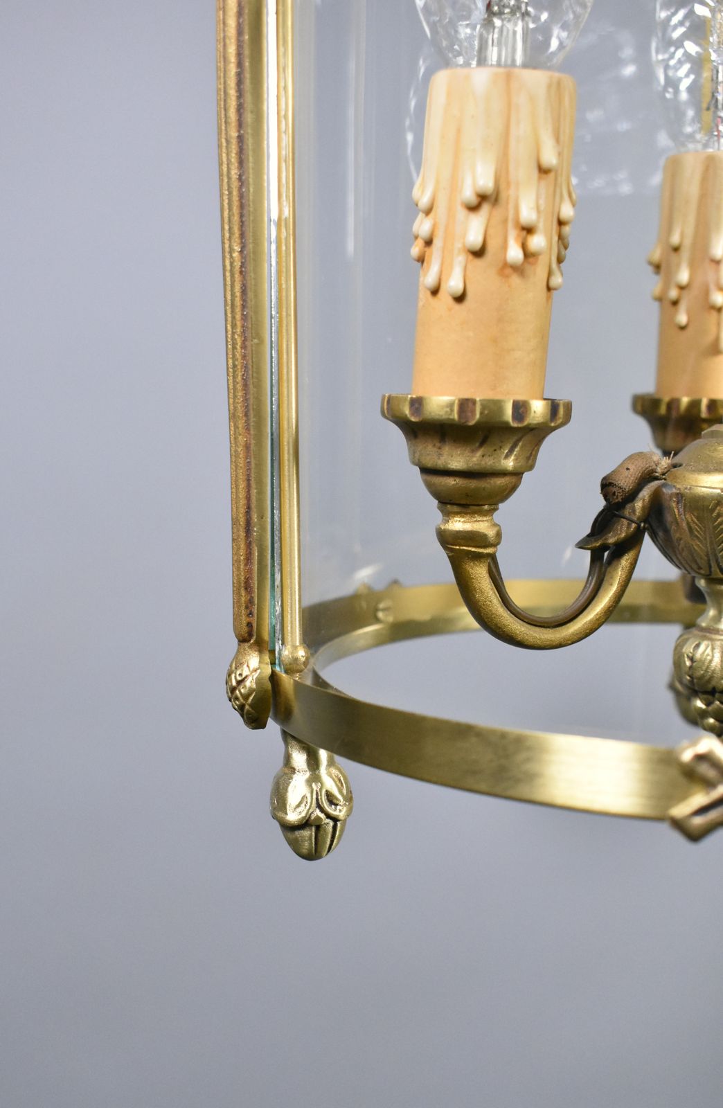 French Triple Light Hall Lantern In Bronze Louis XVI Style photo vinterior