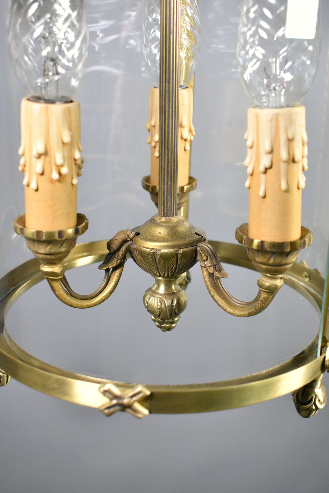 French Triple Light Hall Lantern In Bronze Louis XVI Style photo buy