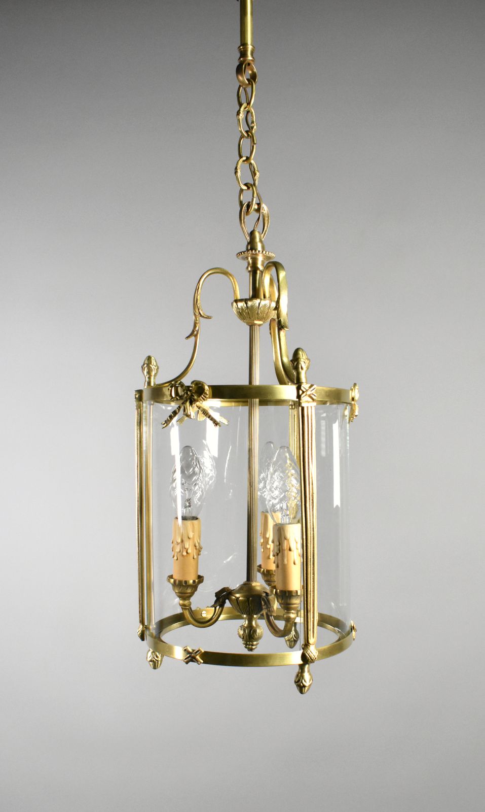 French Triple Light Hall Lantern In Bronze Louis XVI Style photo for sale