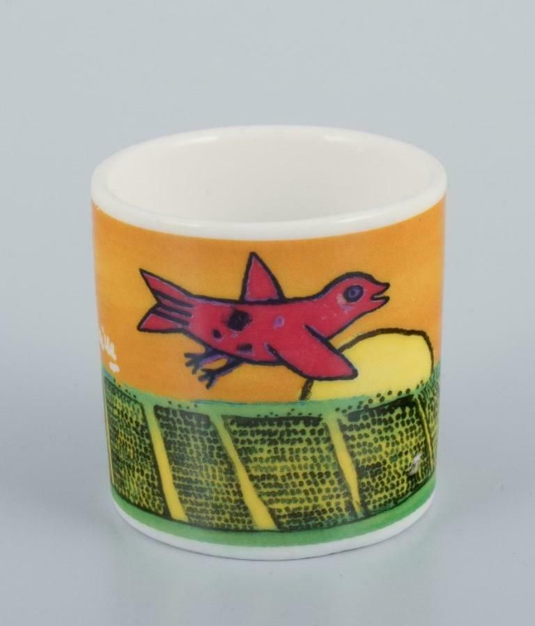 Corneille, Dutch Cobra Artist. Coffee Cup, Plate And Egg Cup With Birds 1980/90s photo Home Decor
