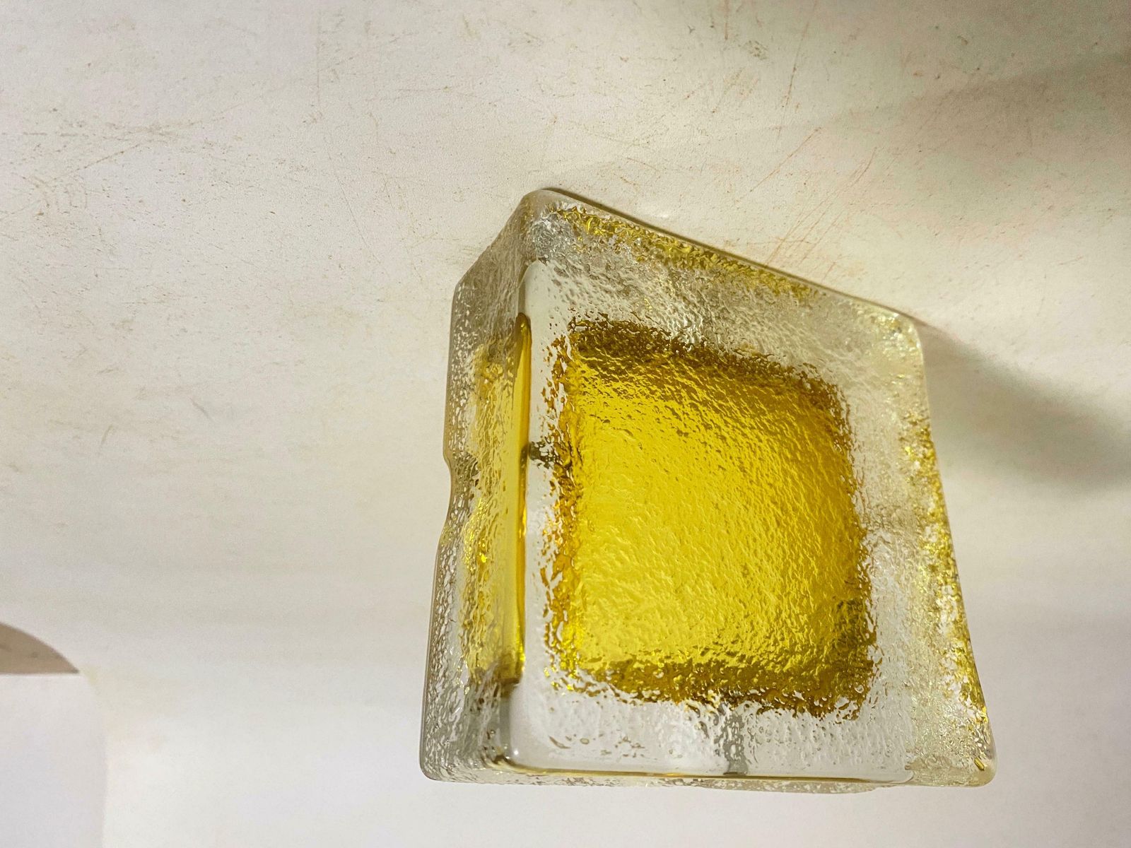 Ashtray In Glass With A Yellow Light Color Square Shape France, Circa 1970 photo Home Decor