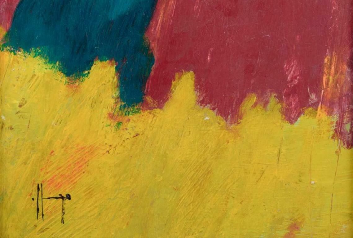 Swedish Artist. Oil On Board. Abstract Composition In Bold Colours. photo for sale