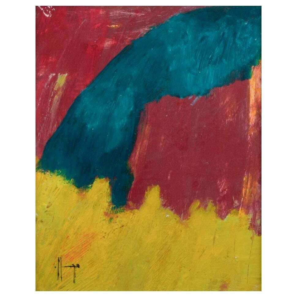 Swedish Artist. Oil On Board. Abstract Composition In Bold Colours. photo vinterior