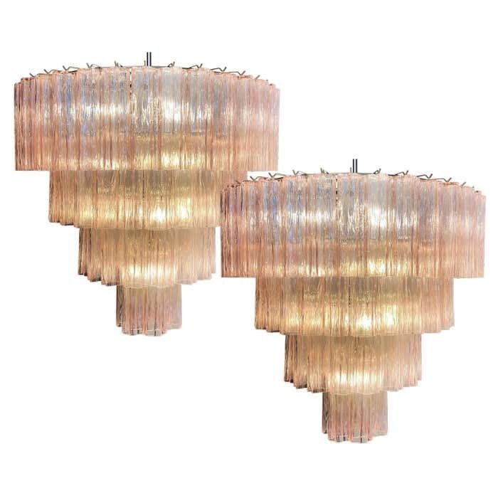 Pair Majestic Pink Murano Chandelier By Valentina Planta