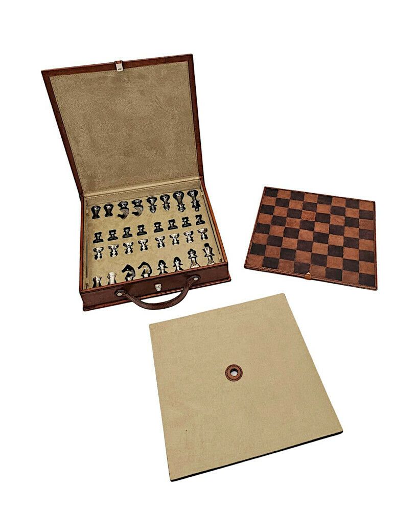A Fabulous Leather Chess Set And Case photo 596.3696