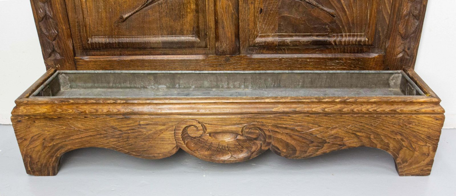 French Coat Hat Rack Chestnut Mirror Wrough Iron & Zinc Stand Gothic St 19th C. photo vintage