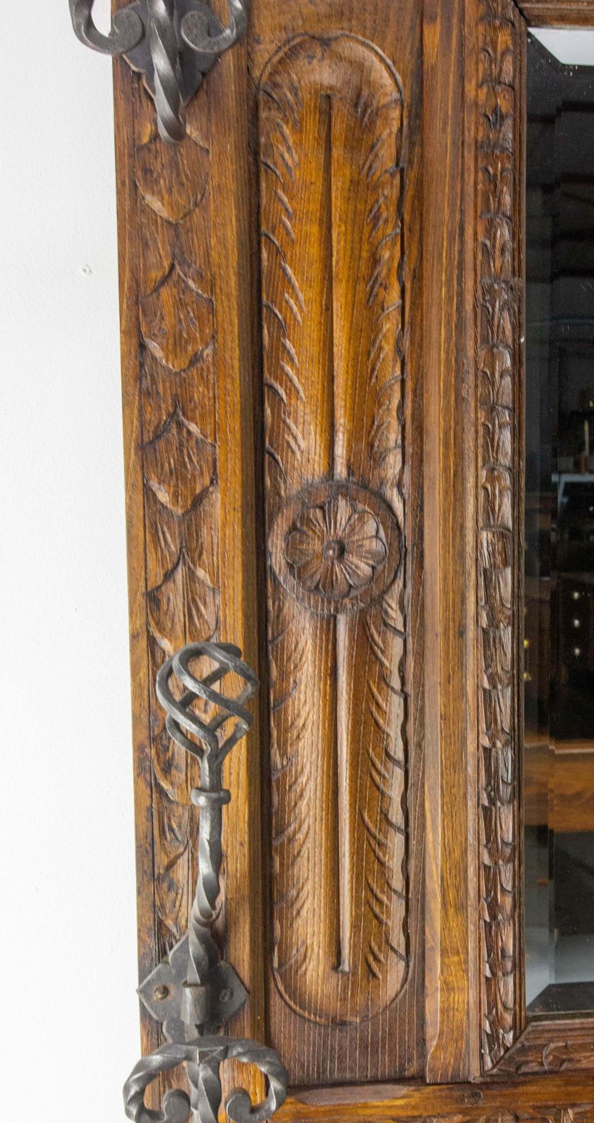 Furniture French Coat Hat Rack Chestnut Mirror Wrough Iron & Zinc Stand Gothic St 19th C. photo