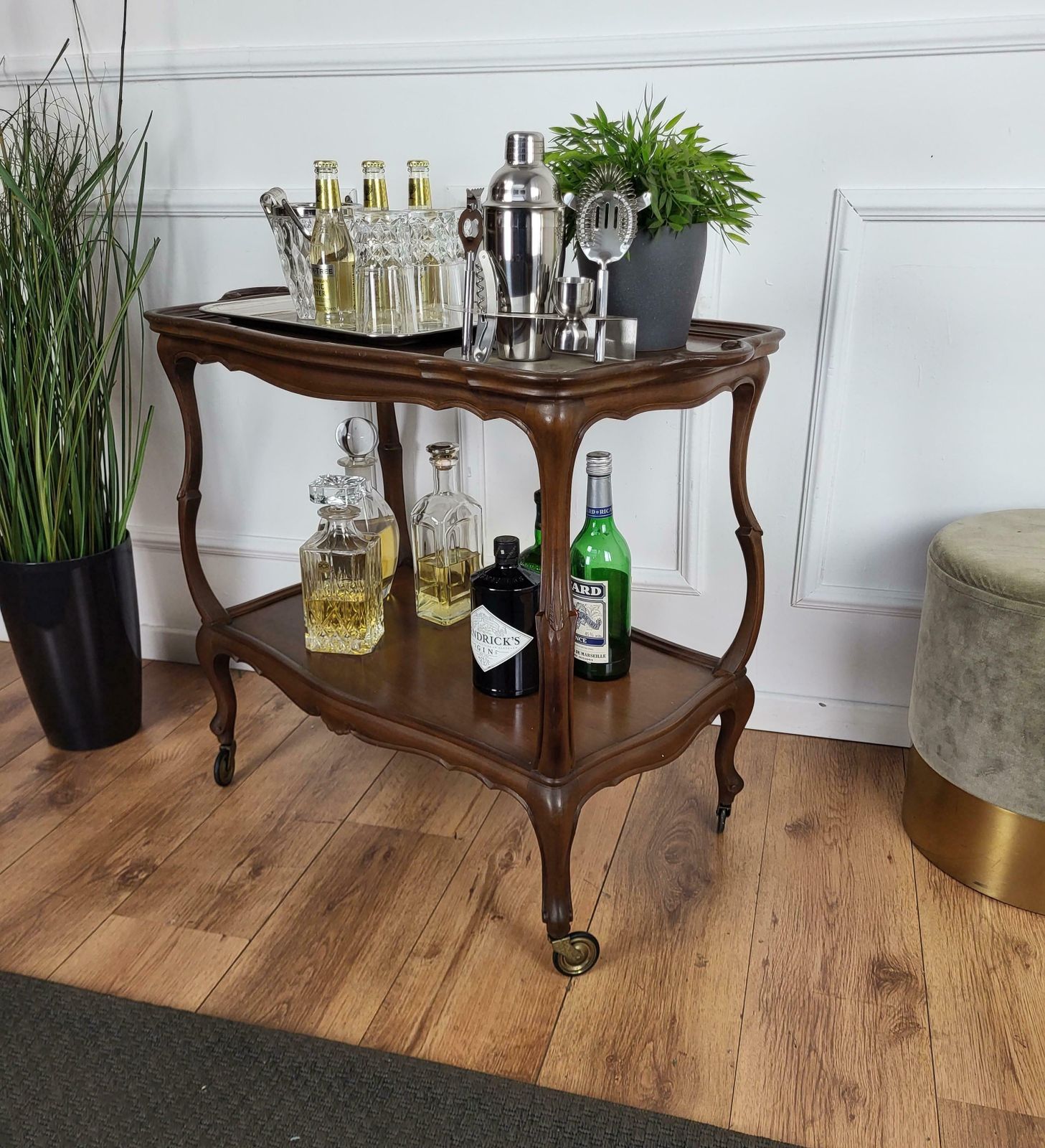 1950s Italian Mid Century Chippendale Wood Dry Bar Cabinet Liquor Cart photo Furniture