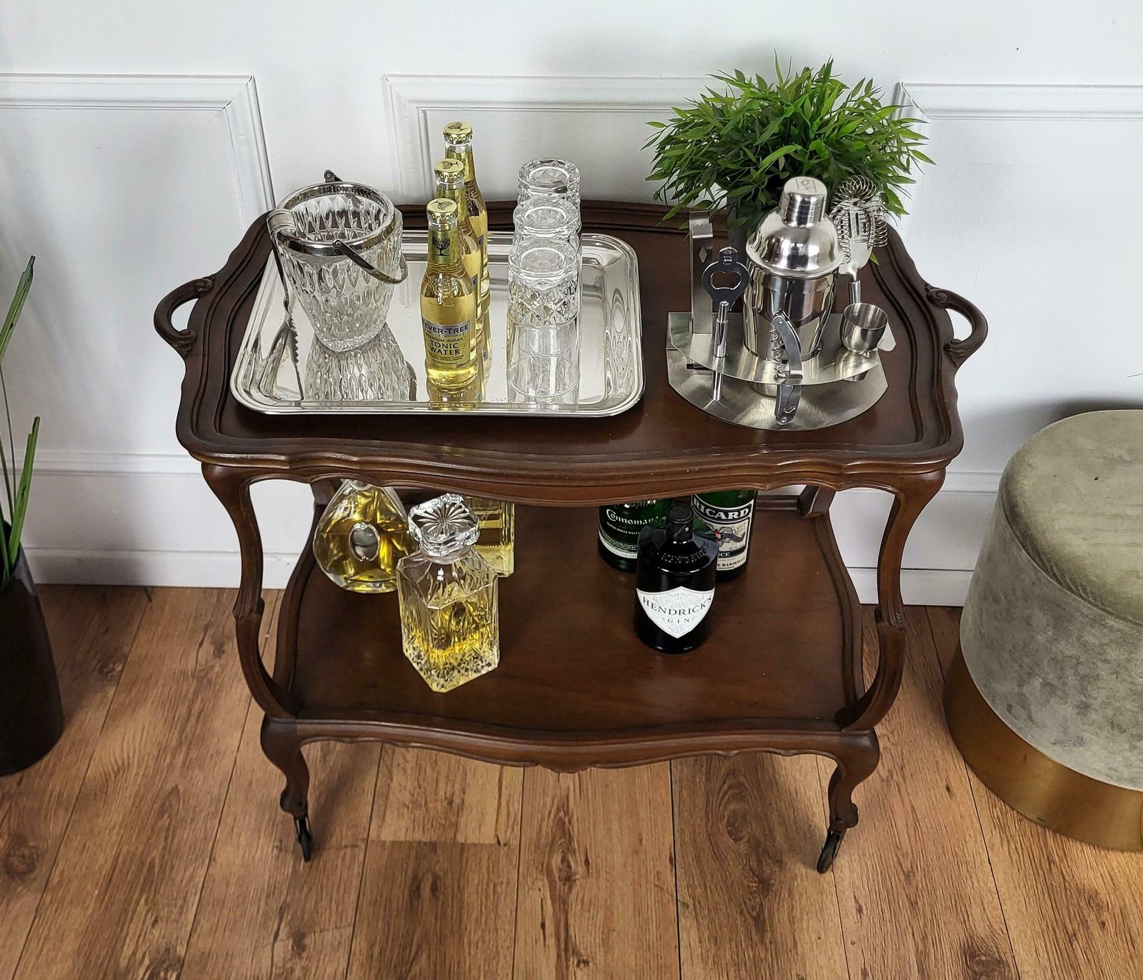 1950s Italian Mid Century Chippendale Wood Dry Bar Cabinet Liquor Cart photo 1179.0