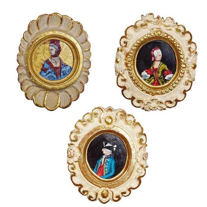 Set Of Three Vintage Paintings With People In Rococo Costumes photo furniture