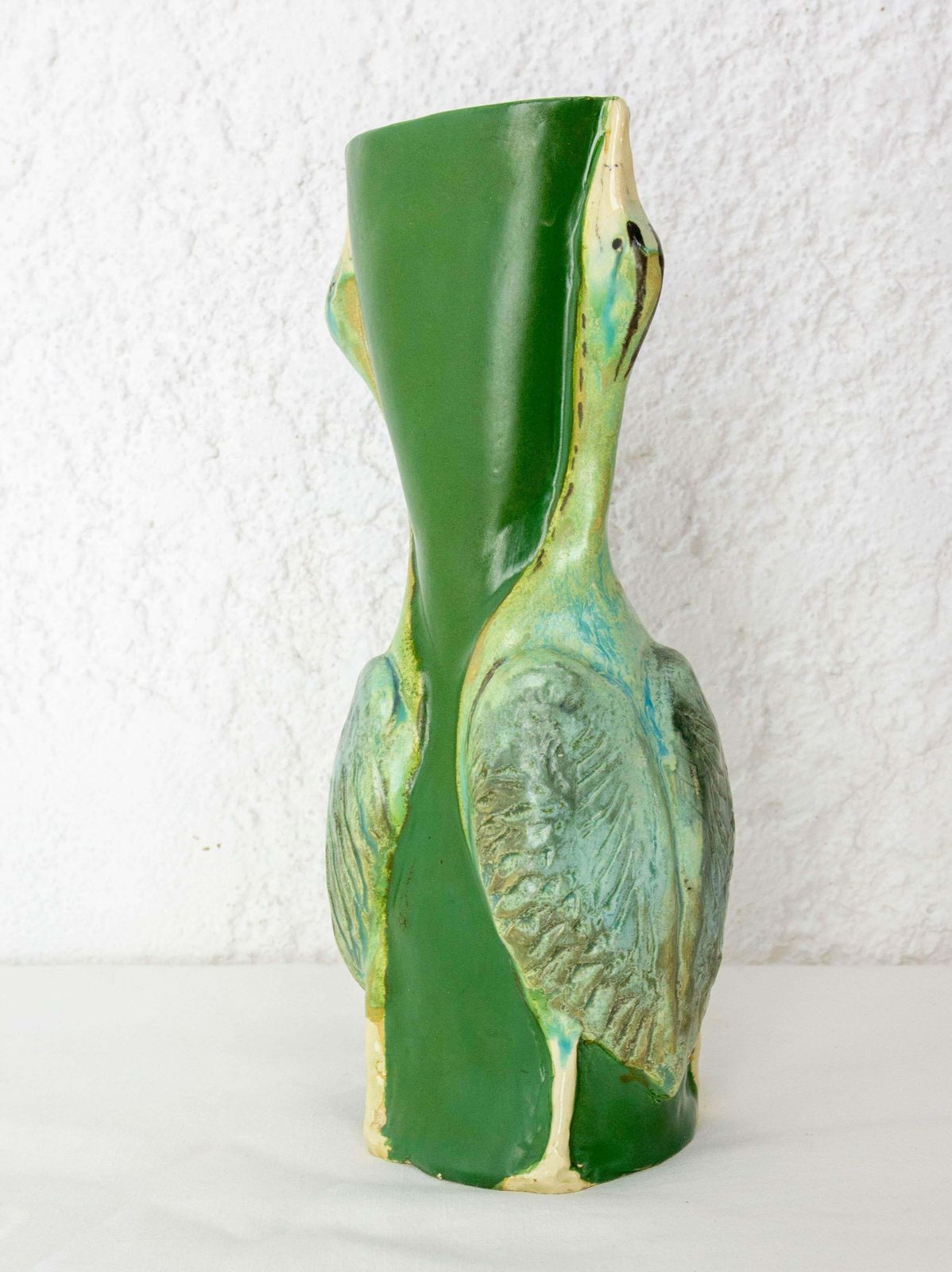 French Glass Vase With Two Gooses Embossed Art Nouveau, Circa 1900 photo furniture
