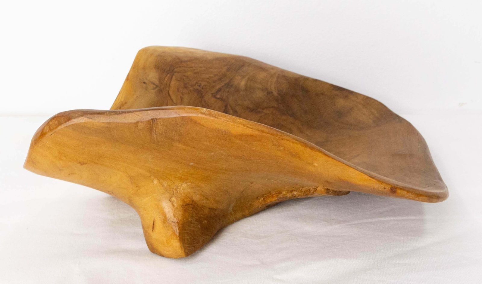Art French Olive Wood Sculpture Flying Goose & Vide Poche Reversible Objet, C 1970 photo