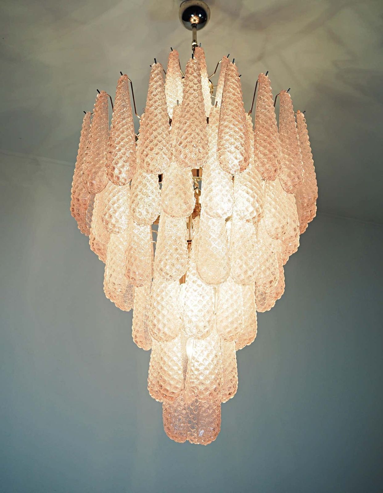Italian Pink And White Petal Chandeliers, Murano photo vinterior