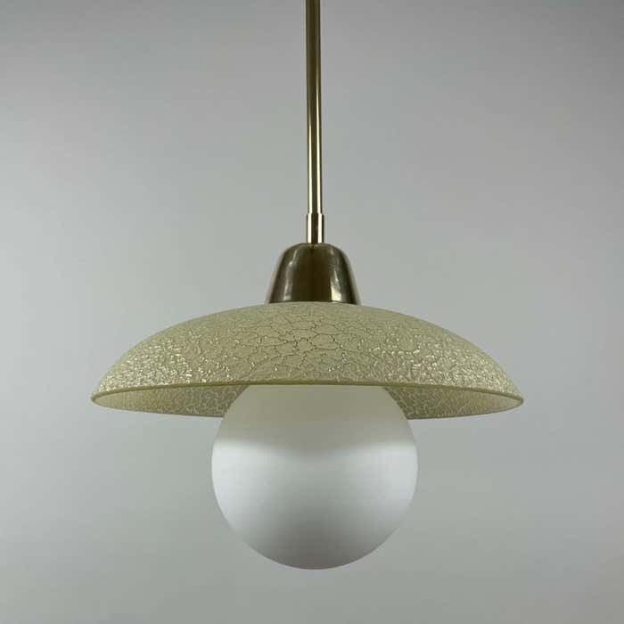 Cream Textured Glass And Brass Pendants, Sweden 1940s To 1950s photo vinterior