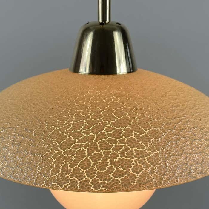 photo for sale Cream Textured Glass And Brass Pendants, Sweden 1940s To 1950s