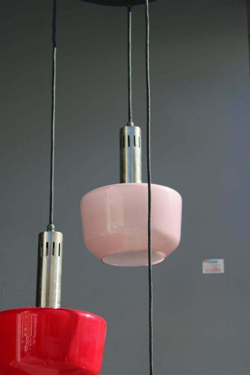 photo furniture Cascade Chandelier Ceiling Lamp Vistosi Red Green Pink 1950s Mid Century Italy