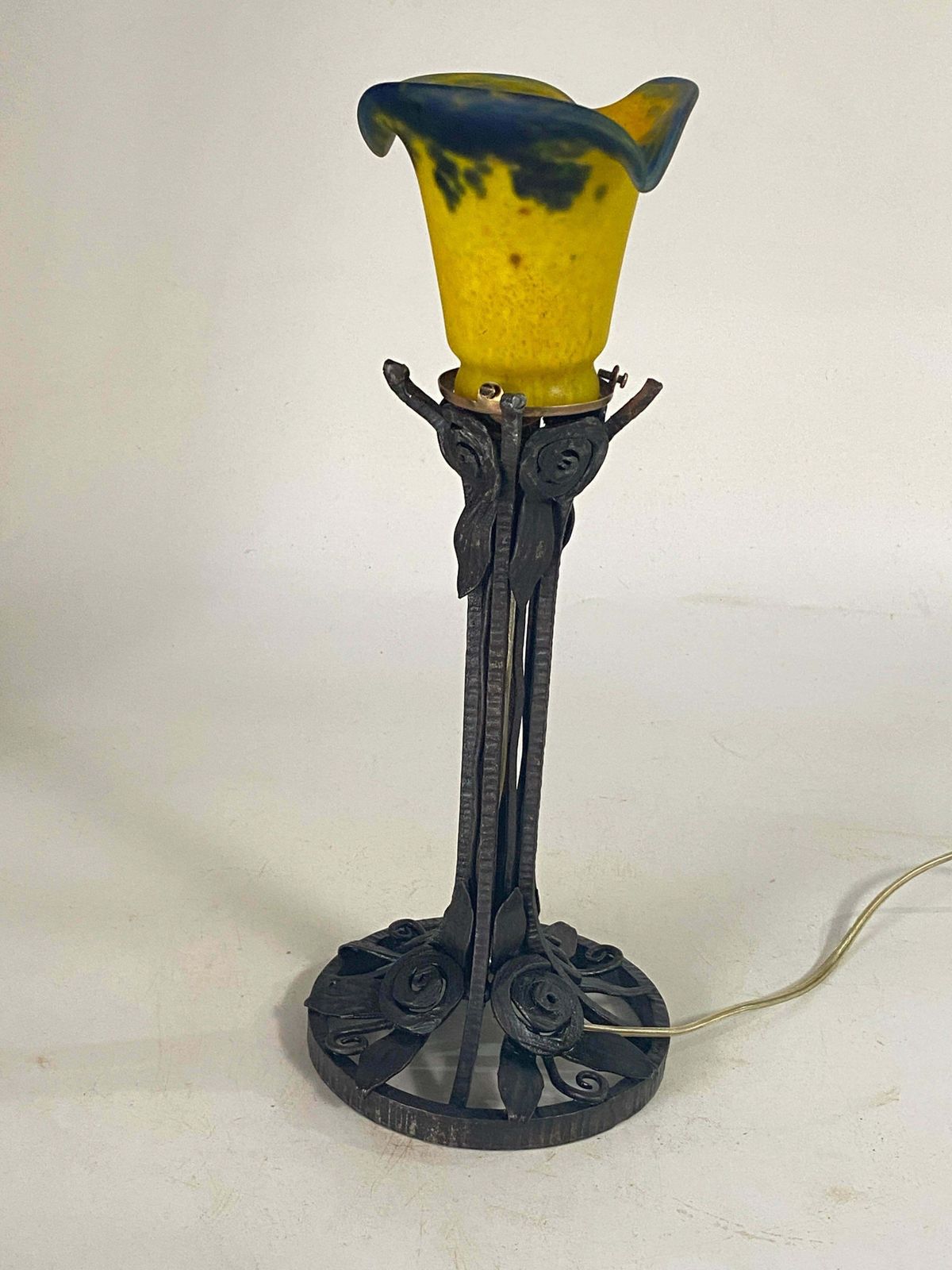 French Art Deco Table Lamp Hammered Iron France Circa 1920 Daum Style Pate Verre photo 682.0