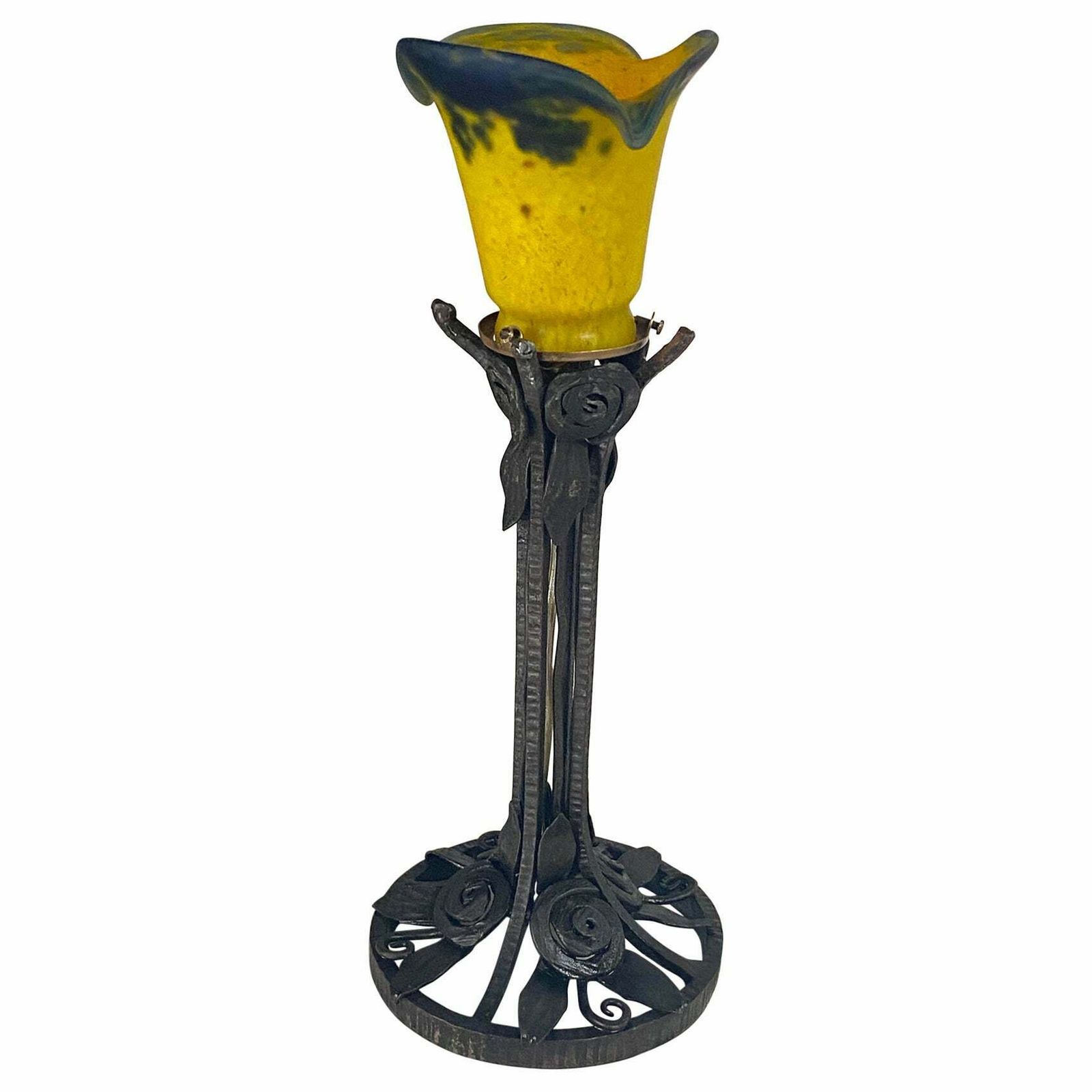 French Art Deco Table Lamp Hammered Iron France Circa 1920 Daum Style Pate Verre photo vinterior