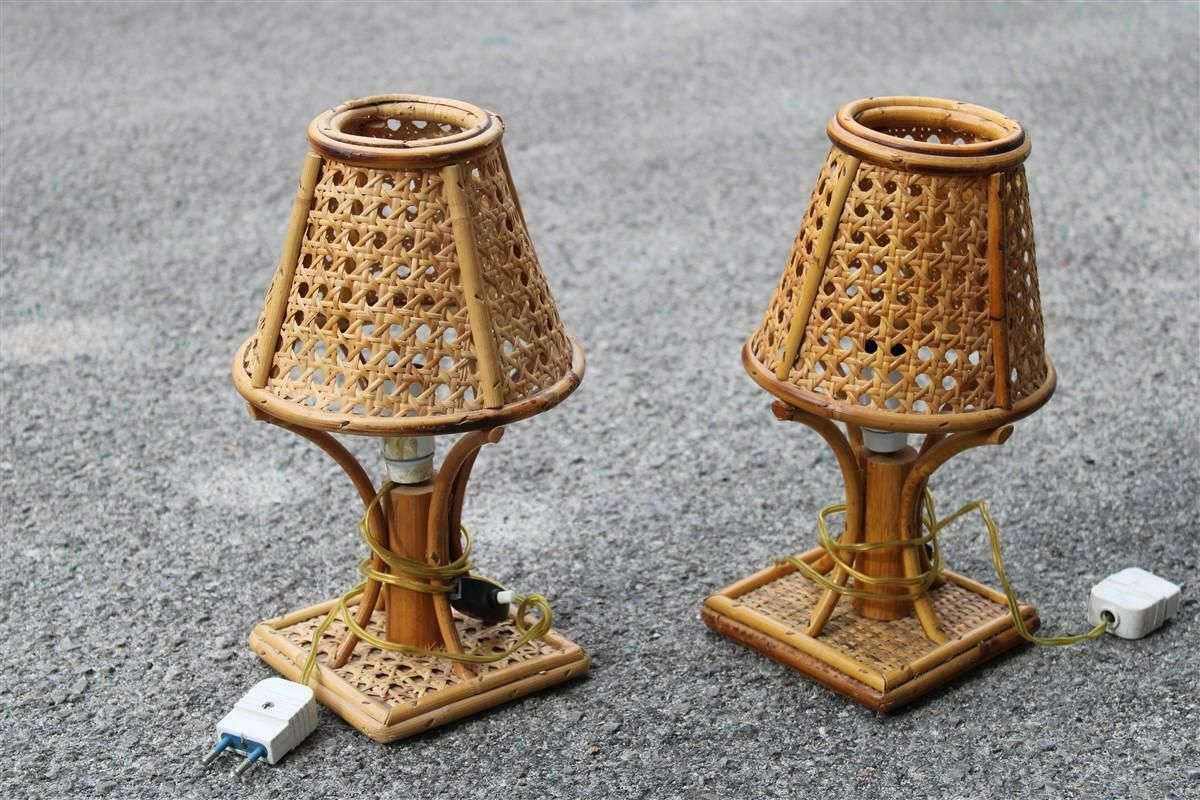 Pair Of Bamboo And Straw Table Lamps Italy 1960s photo furniture