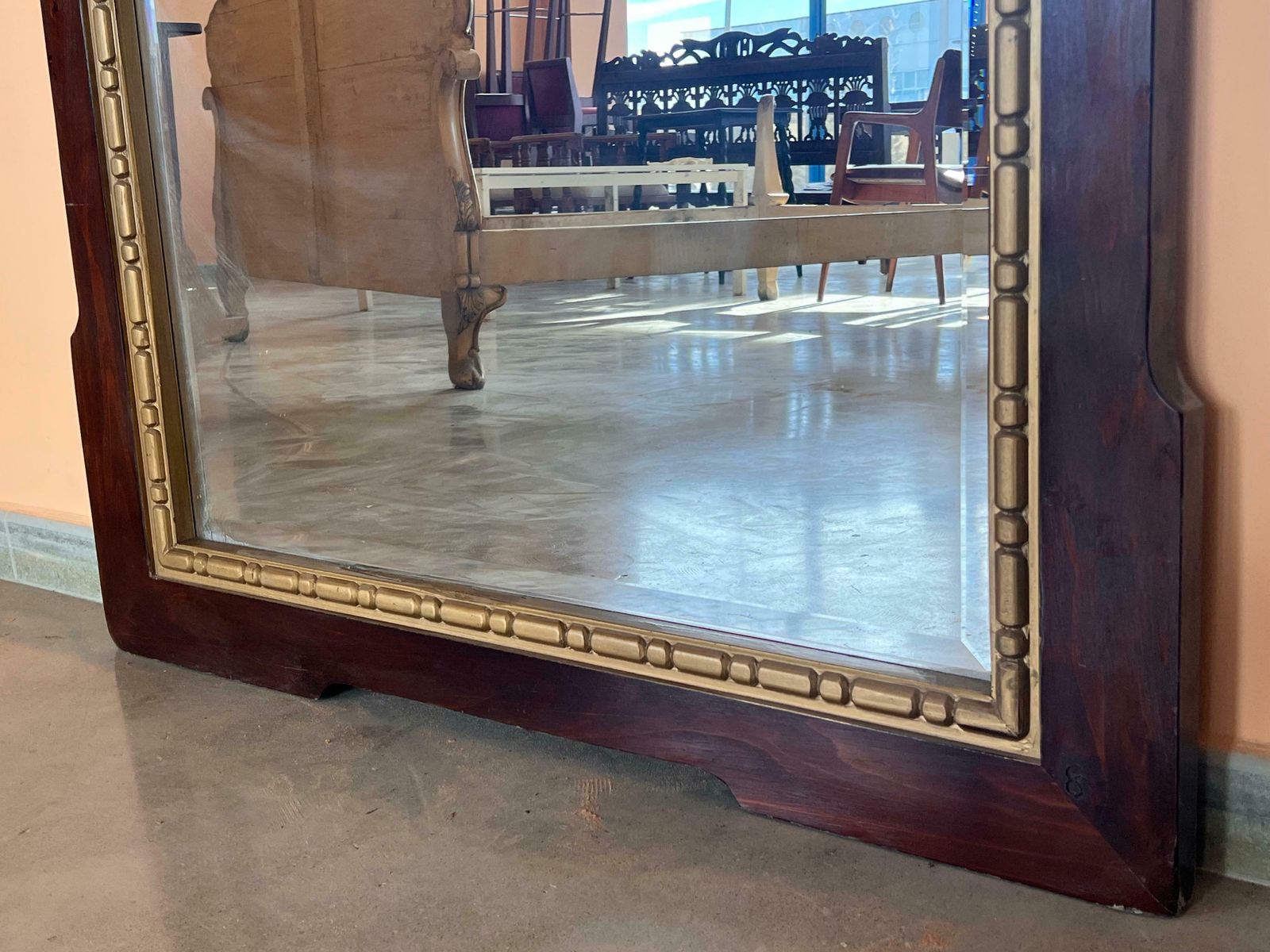 Miroir mural français en bois du début du XXe siècle, guirlande de fleurs peinte photo buy