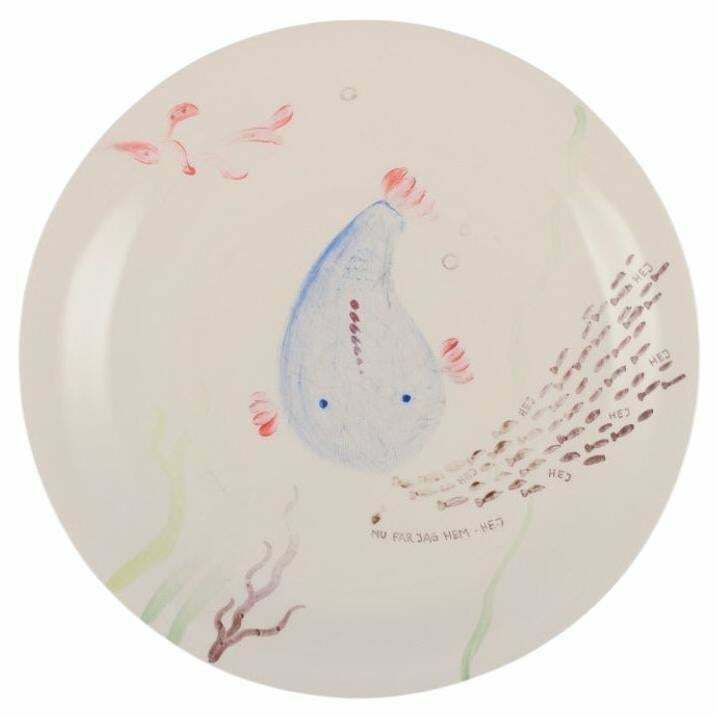 Stig Lindberg, Gustavsberg. "Löja" Plate. Hand Painted With A Fish Motif, 1950s