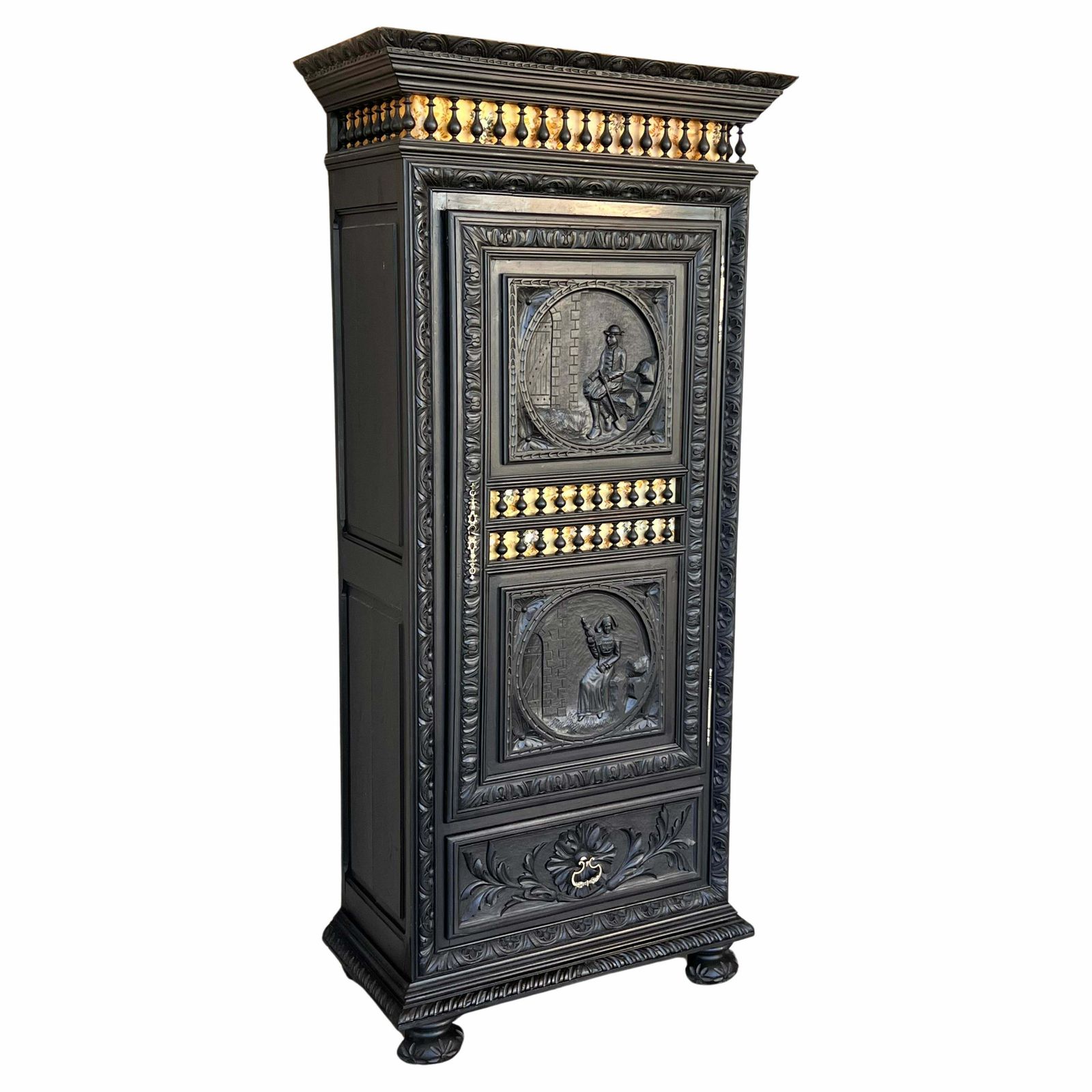 French Renaissance Armoire With Carved One Door And Drawer