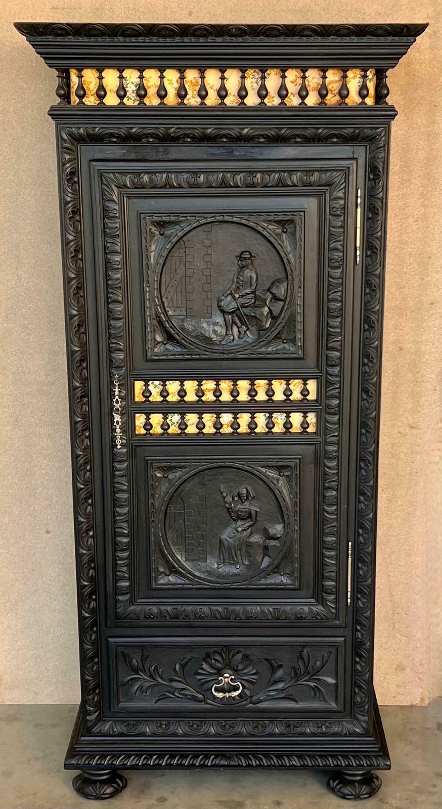 French Renaissance Armoire With Carved One Door And Drawer photo for sale