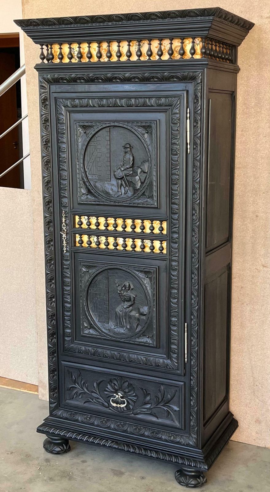 French Renaissance Armoire With Carved One Door And Drawer photo 5207.0