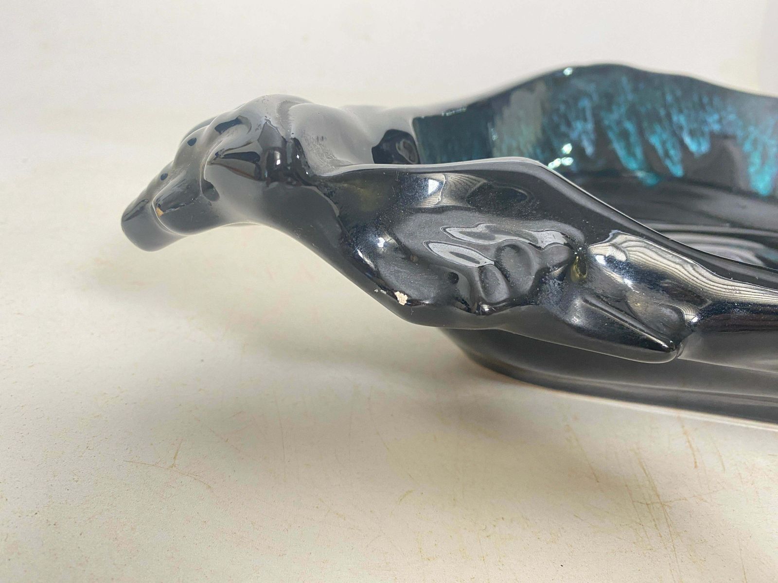 photo for sale Large Ceramic Blue Vide Poche Or Central Piece Shell Form Circa 1960 France