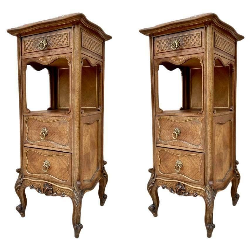 Vintage Louis XVI Style Spanish Nightstands In Wood And Red Marble, 1920s, Set O