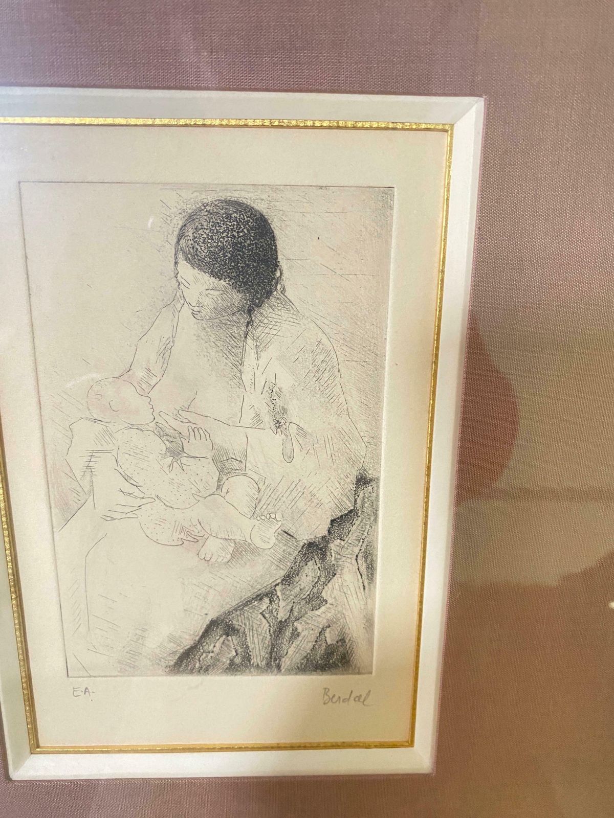 Engraving By Alex Berdal Signed France 20th Century A Women With A Child photo Art