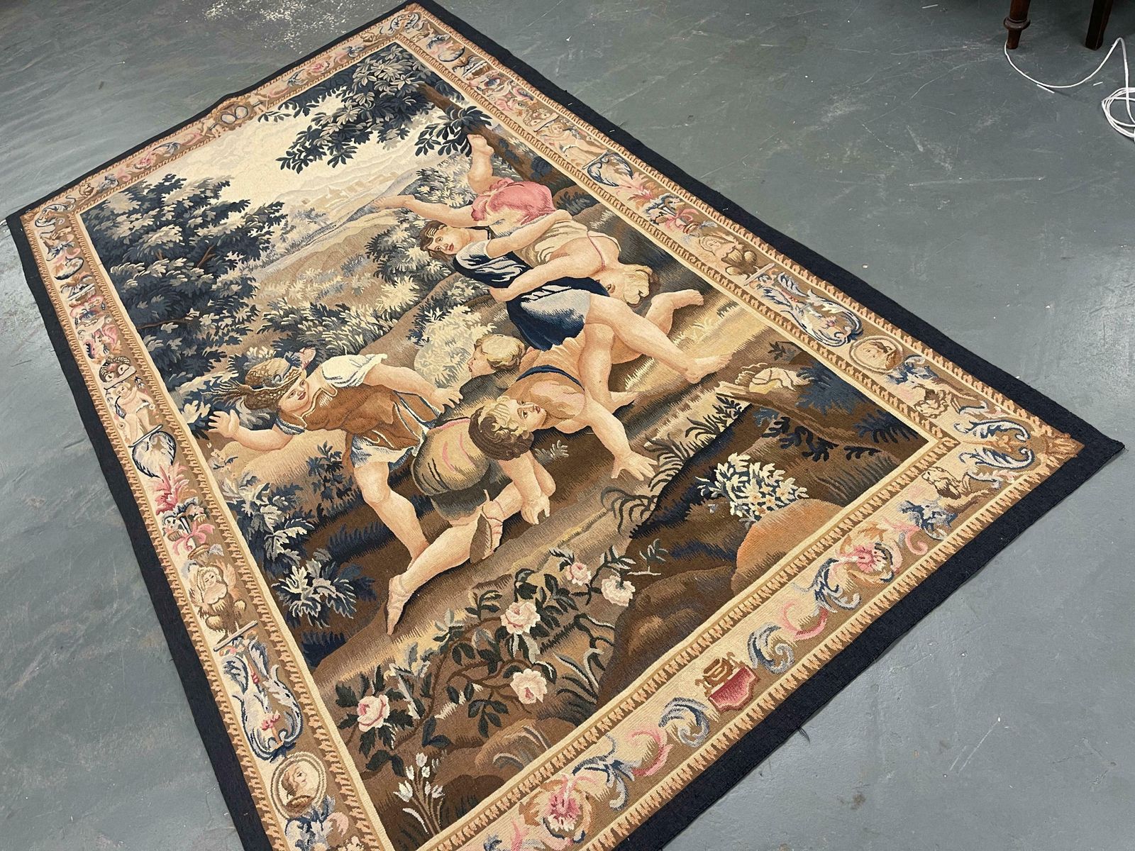 French Tapestry Carpet Wall Decoration Aubusson Rug Handwoven Wool Pictorial Rug photo furniture