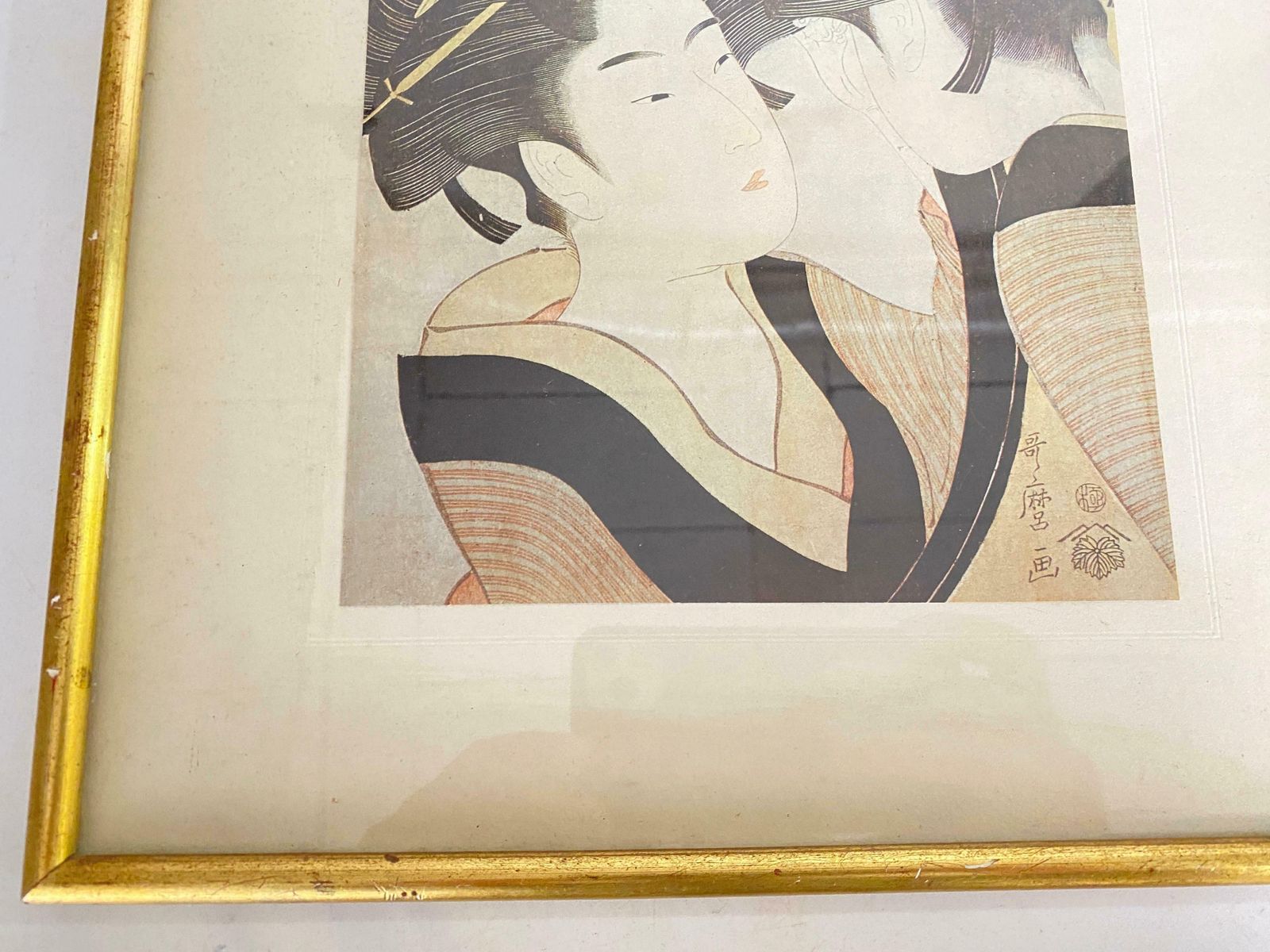 284.0 Japanese Framed Prints Reproduction 20th Gilt Frame 20 Century Set Of 2 photo