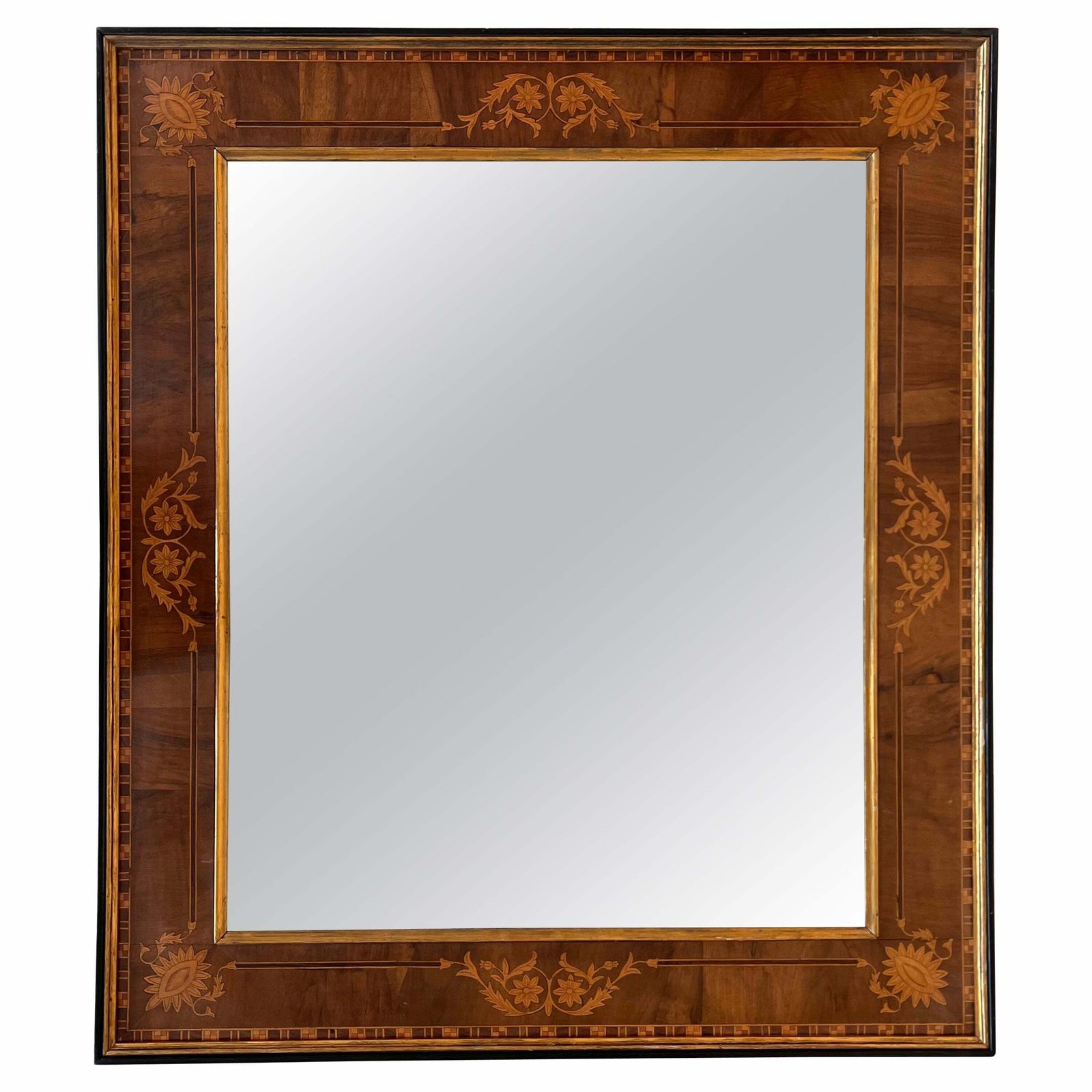 Miroir d'époque en acajou flammé et marqueterie, XIXe siècle