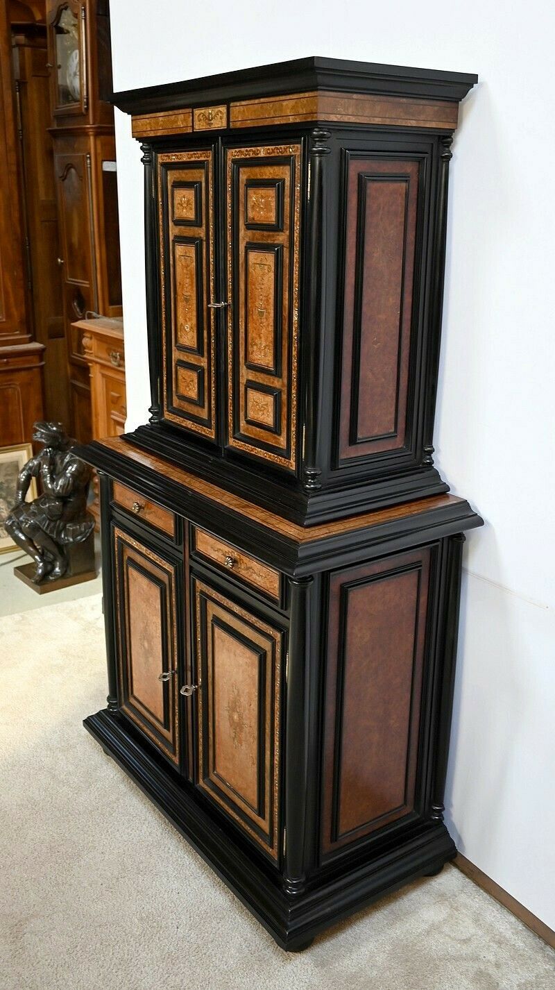 Small Two Body Buffet In Blackened Wood And Thuya Burl, Stamped Gordóvil, Renaissance Taste, Spain   Early 20th Century photo Furniture