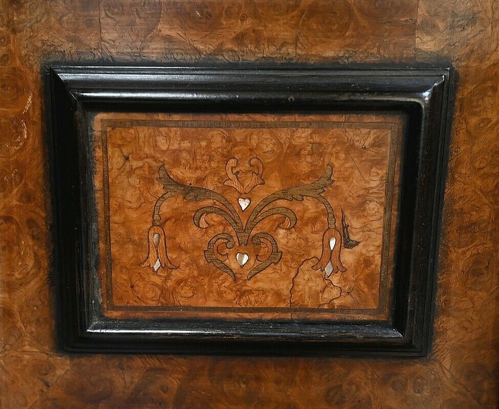 Furniture Small Two Body Buffet In Blackened Wood And Thuya Burl, Stamped Gordóvil, Renaissance Taste, Spain   Early 20th Century photo