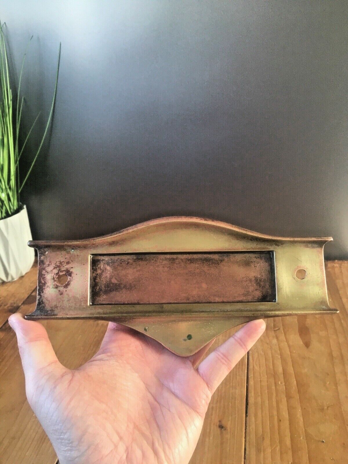 Reclaimed Antique Art Nouveau Bronze Brass Door Letter Box Mail Posting Slot photo Home Fixtures