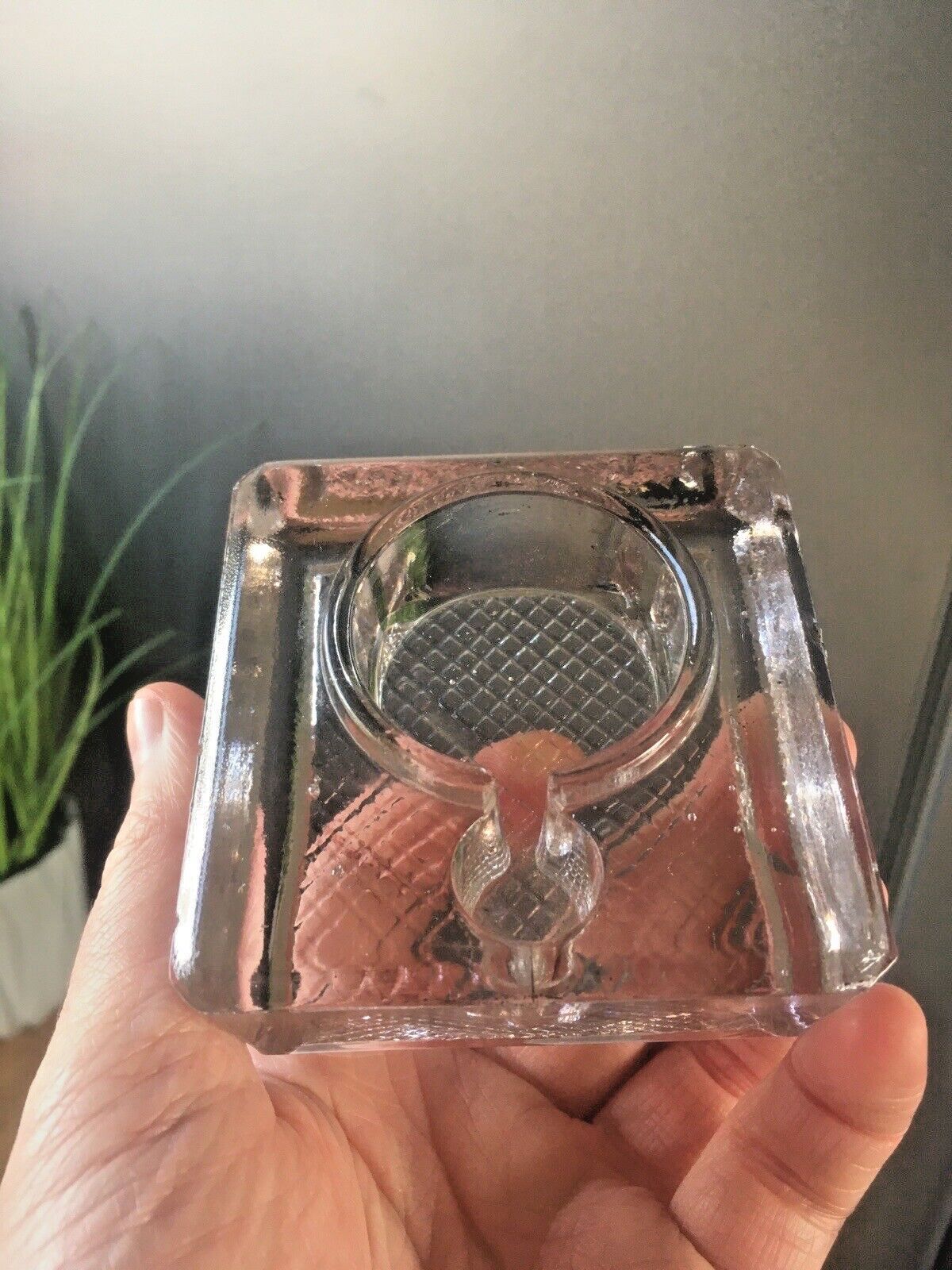Antique Art Deco Glass Inkwell On Wooden Stand Office Desk Accessory Prop Velos photo vintage
