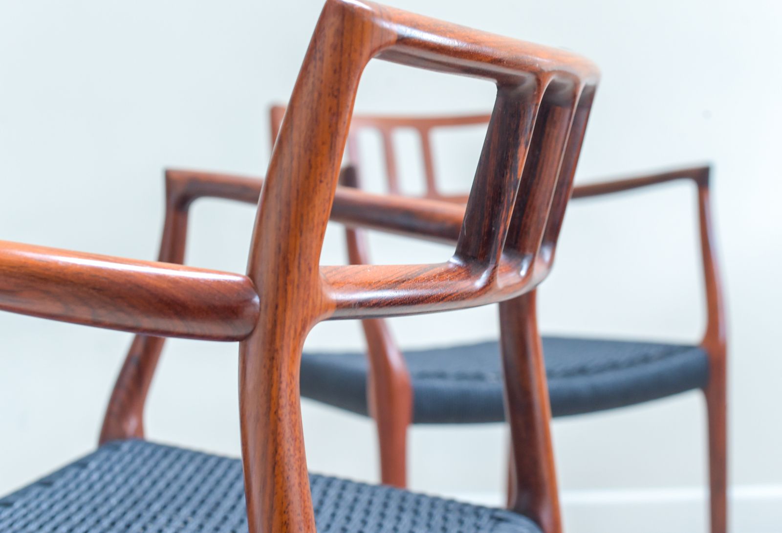 A Scarce Pair Of Niels Møller Model 64 Rosewood Carver Chairs For J L Moller, Denmark. photo vintage