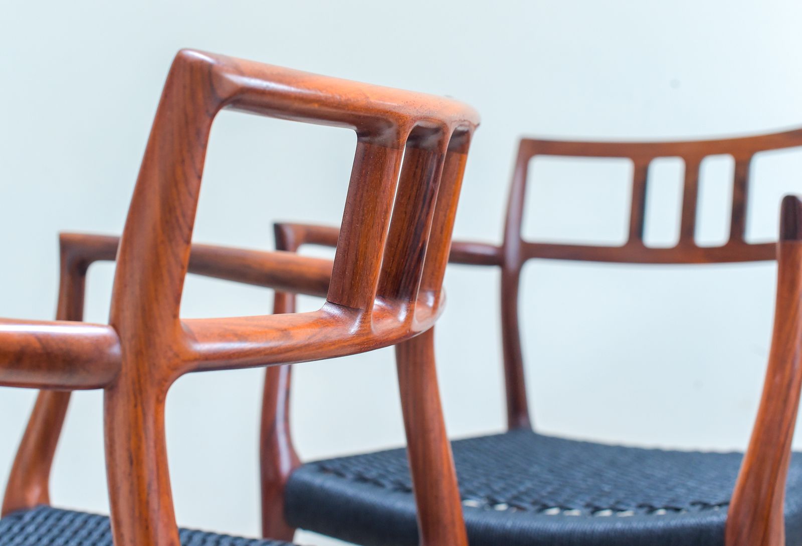 photo for sale A Scarce Pair Of Niels Møller Model 64 Rosewood Carver Chairs For J L Moller, Denmark.