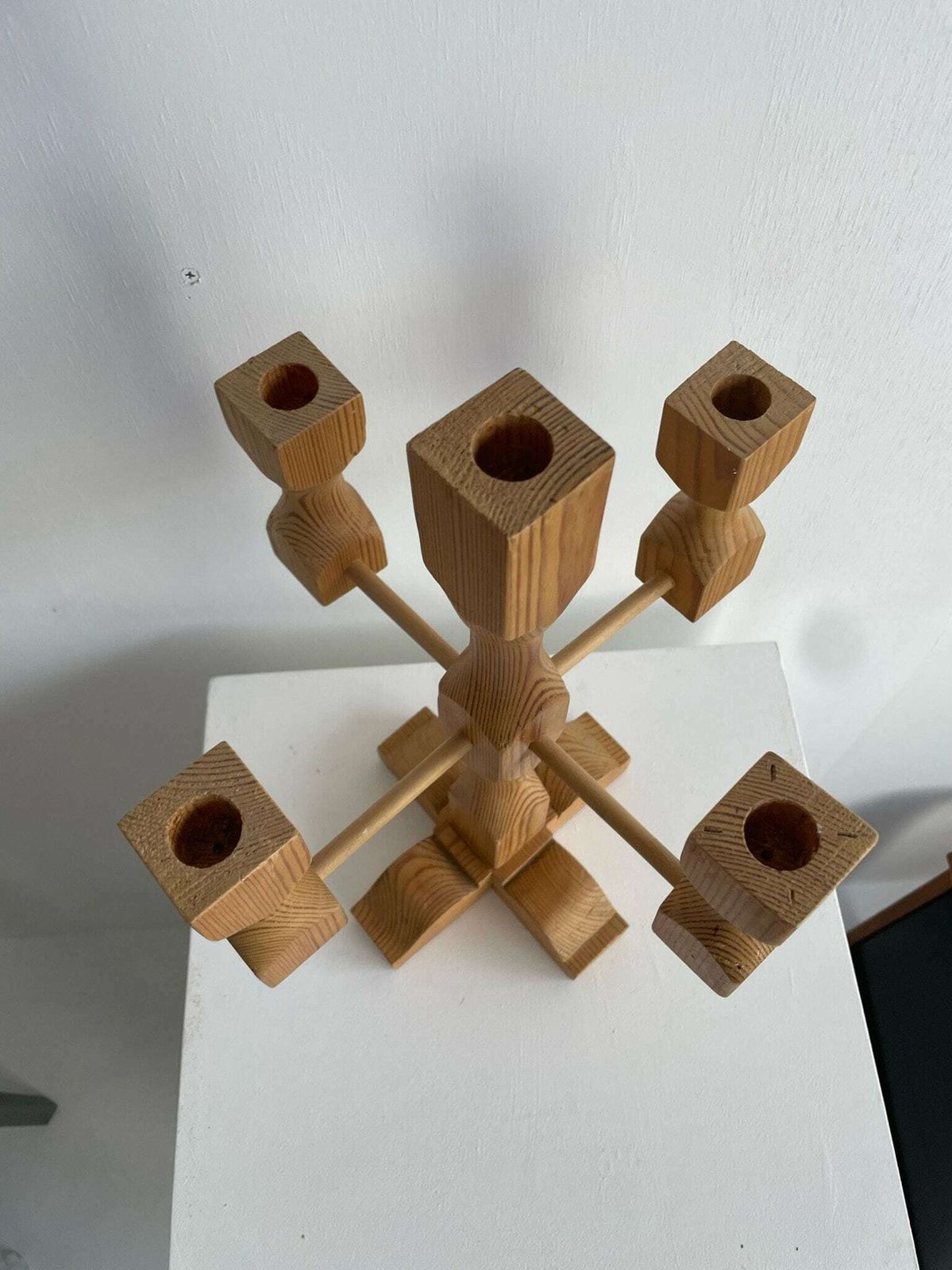 photo furniture 1970s Swedish Pine Candlestick For 5 Candles, Hand Made Quirky Rustic