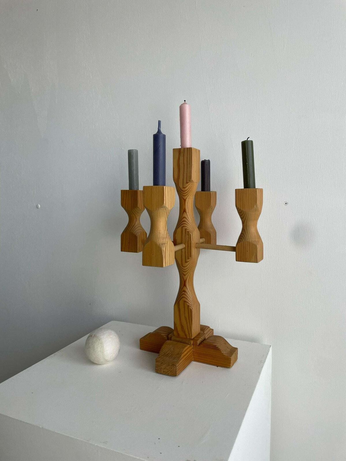 photo for sale 1970s Swedish Pine Candlestick For 5 Candles, Hand Made Quirky Rustic