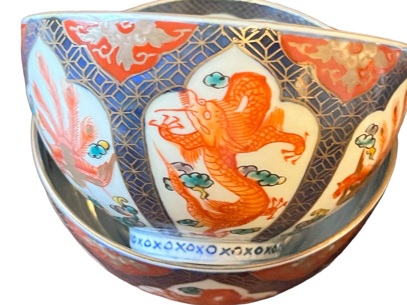 Rare! Antique Japanese Meiji Period Set Of Six Tea / Rice Bowls Porcelain, Dragon Motifs photo for sale