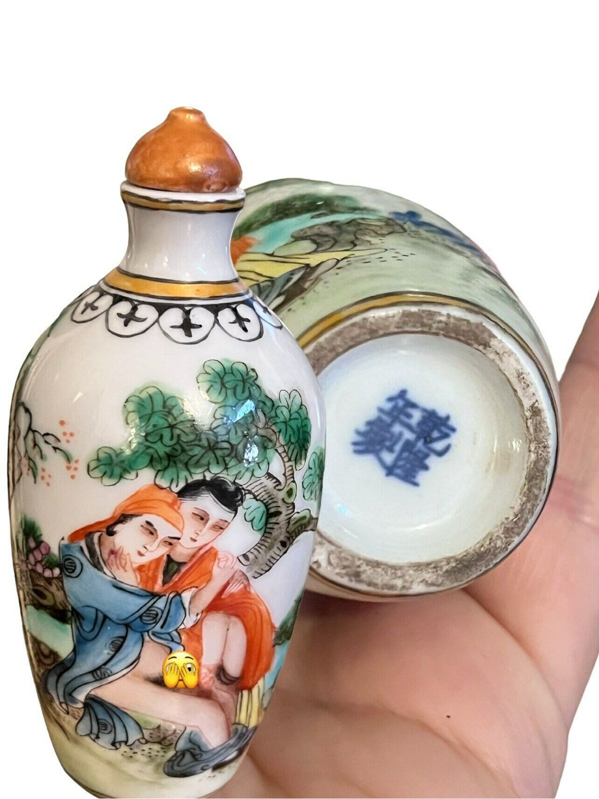 A Famille Rose Erotic Subject’ Snuff Bottle Qing Dynasty, Qianlong, Antique Chinese Dynasty Porcelain Exotic Porcelain Snuff Bottle