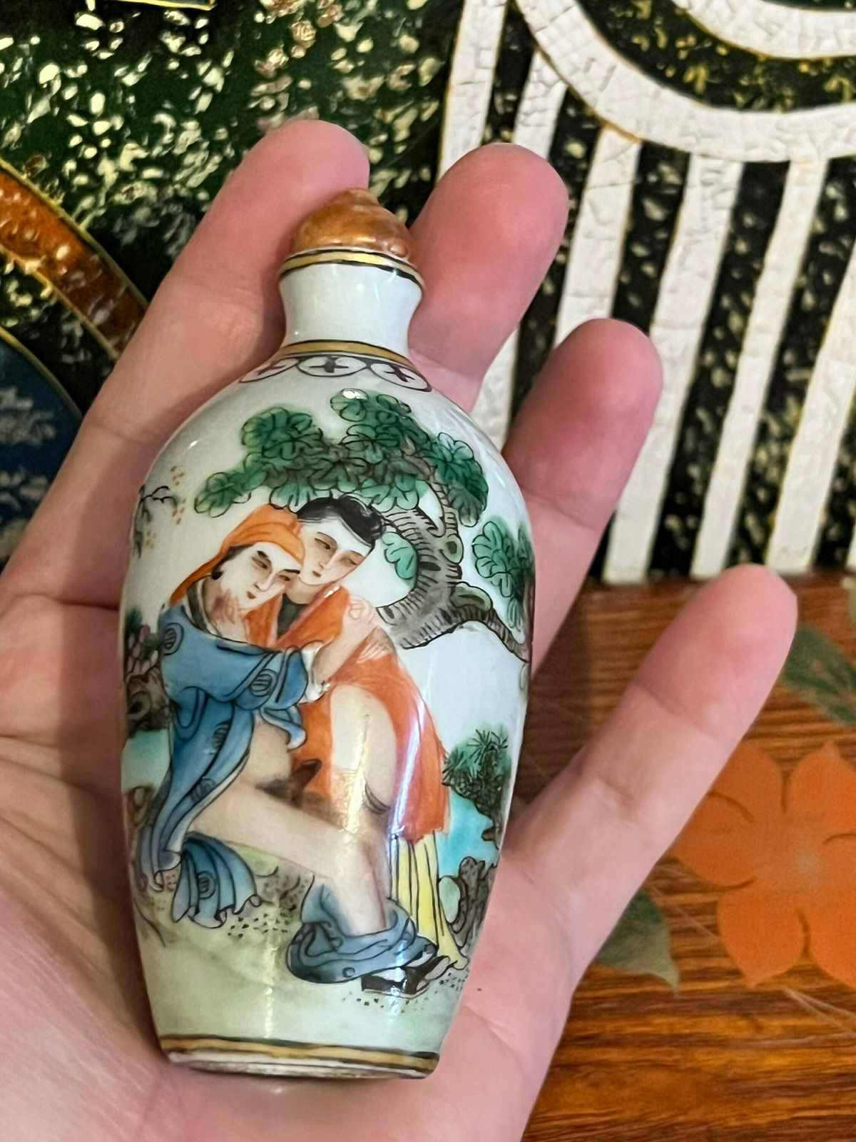 A Famille Rose Erotic Subject’ Snuff Bottle Qing Dynasty, Qianlong, Antique Chinese Dynasty Porcelain Exotic Porcelain Snuff Bottle photo vintage